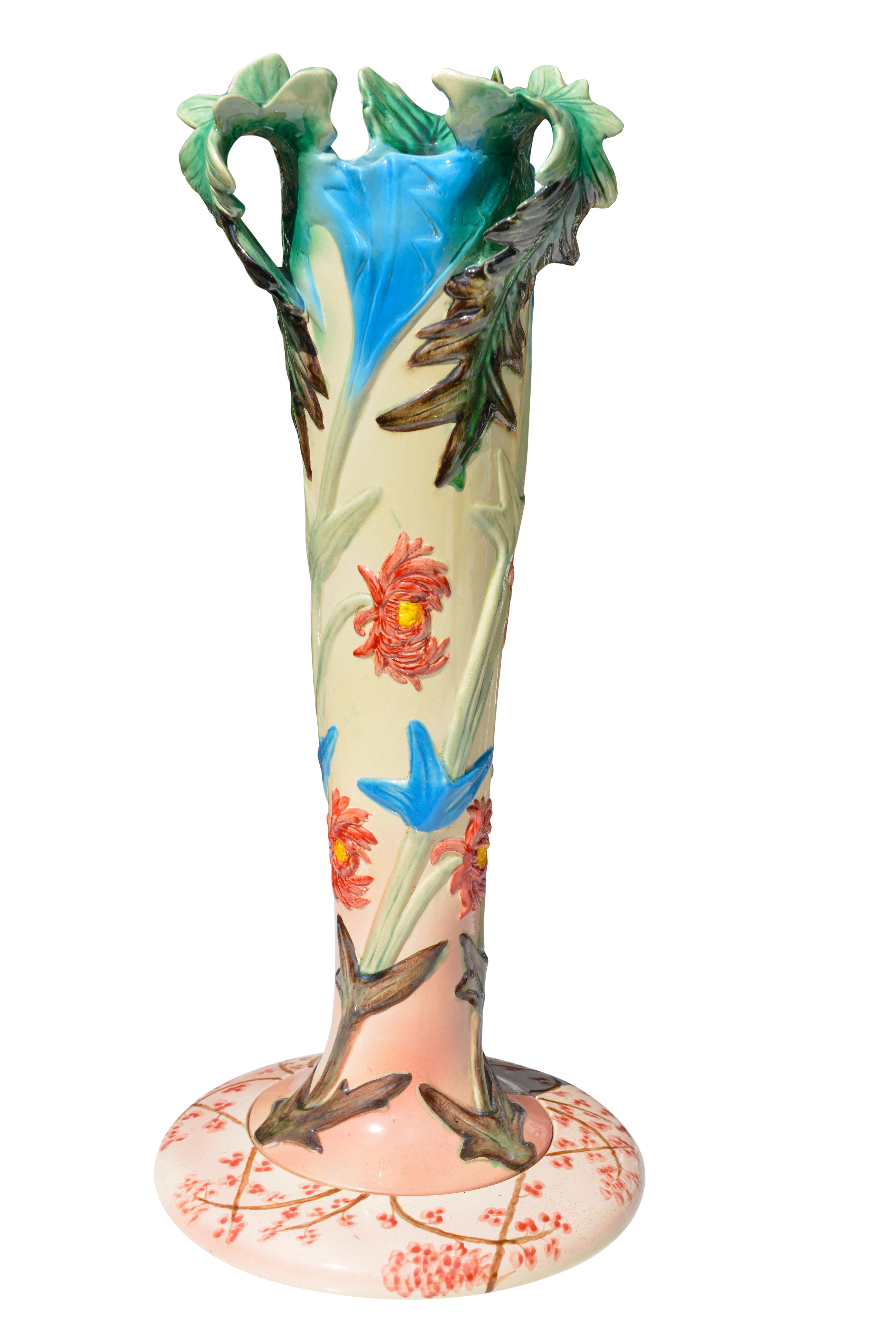 French Ceramic Vase with Flowers Motifs, circa 1900 For Sale 7