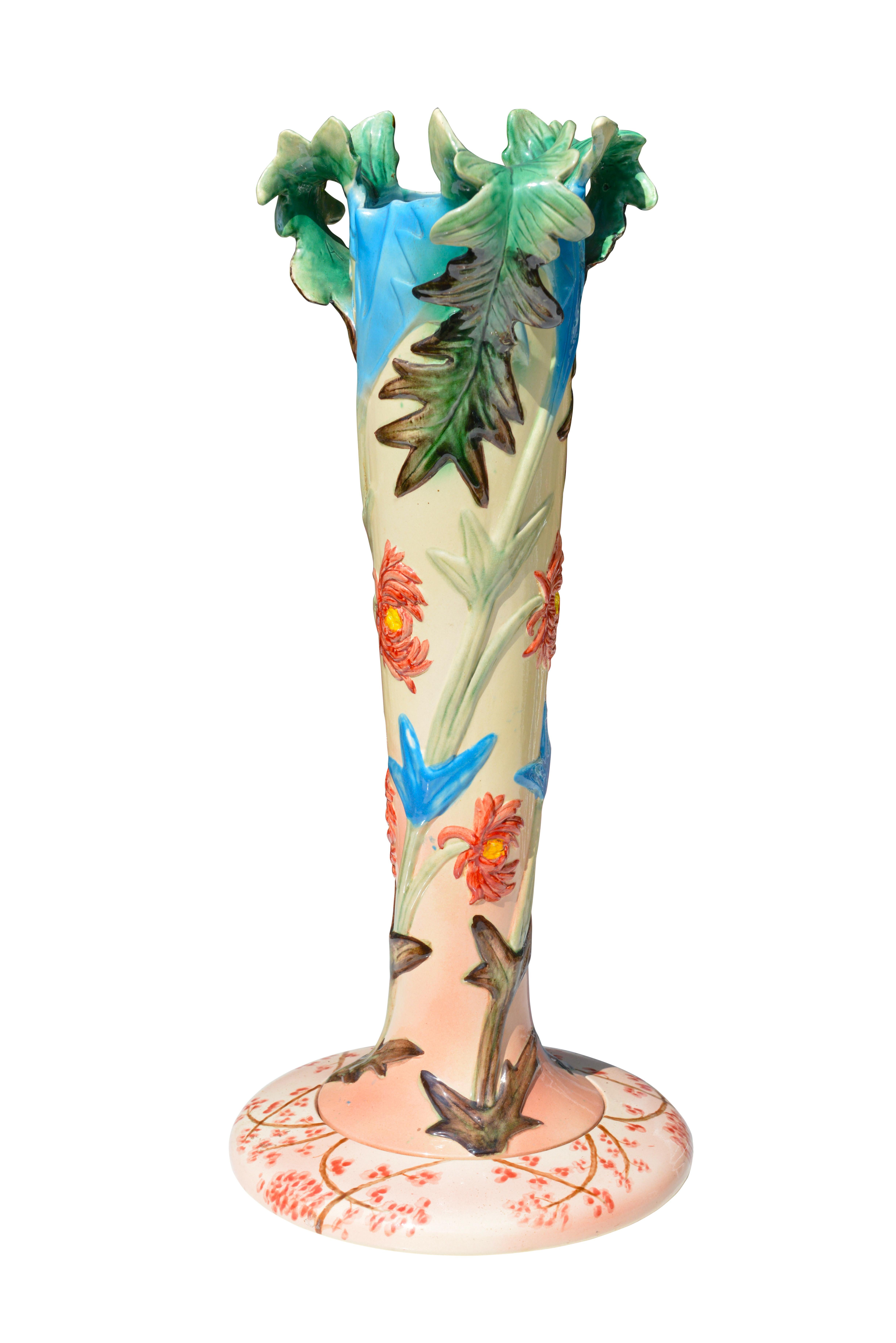 French Ceramic Vase with Flowers Motifs, circa 1900 For Sale 8