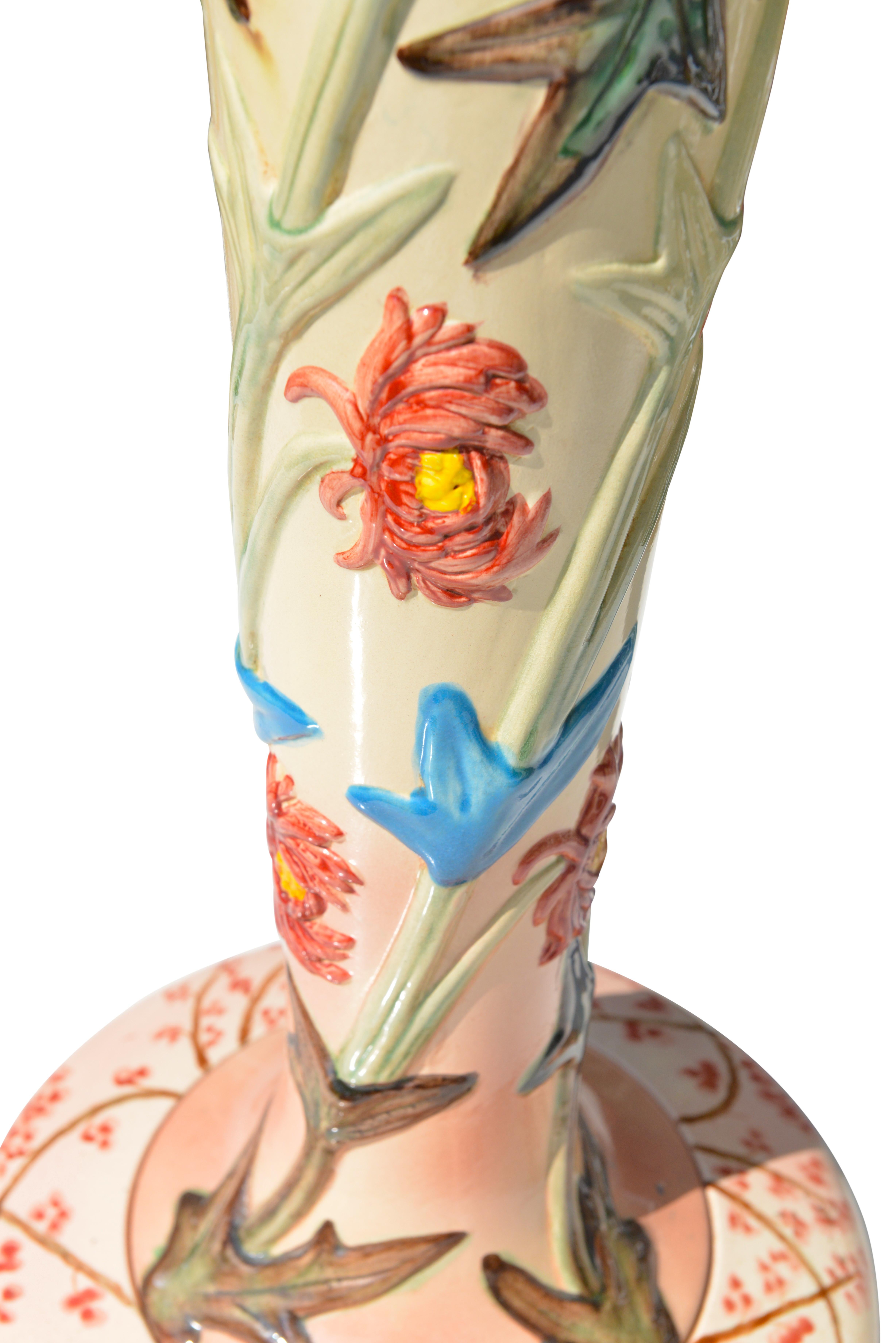 19th Century French Ceramic Vase with Flowers Motifs, circa 1900 For Sale
