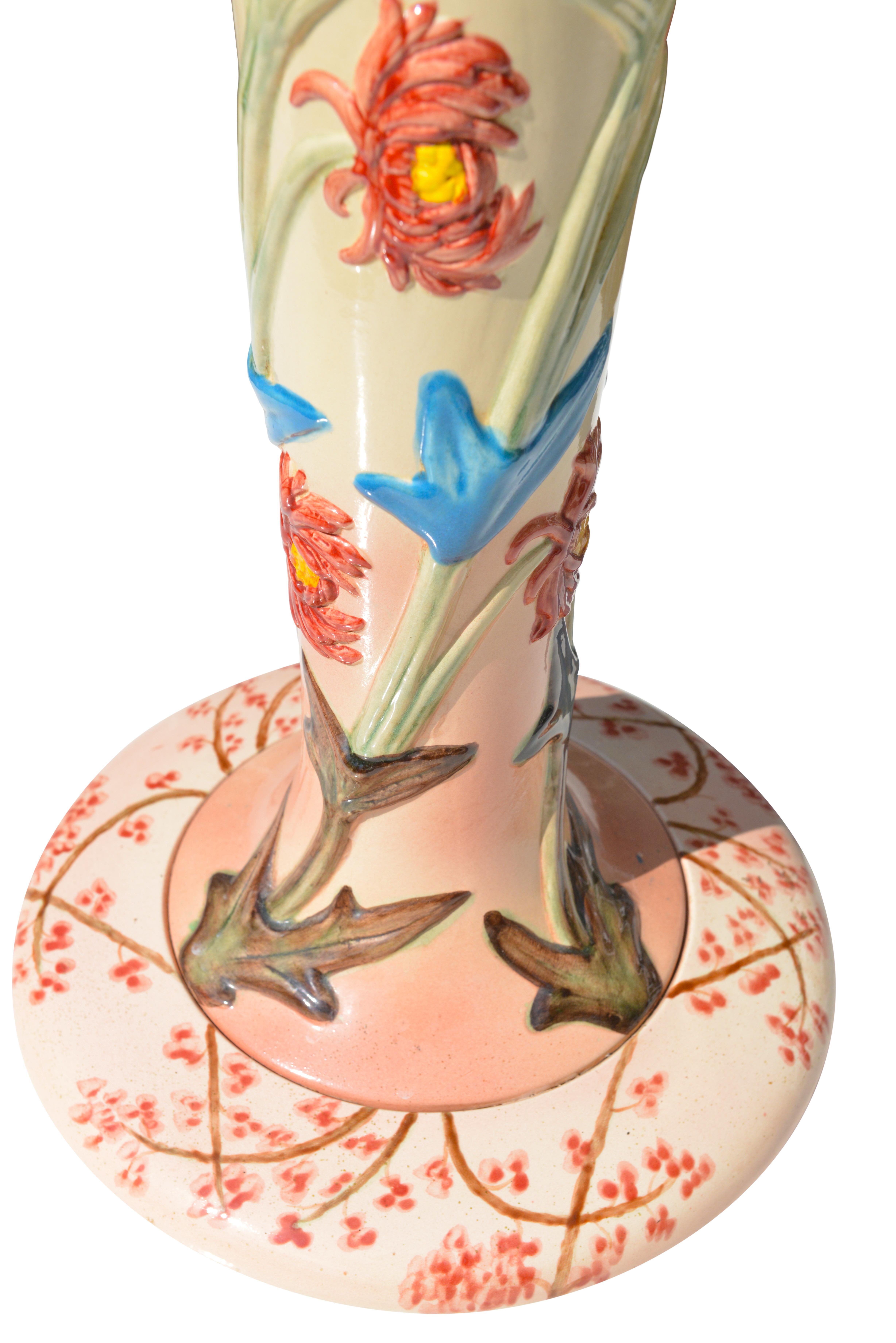 French Ceramic Vase with Flowers Motifs, circa 1900 For Sale 1