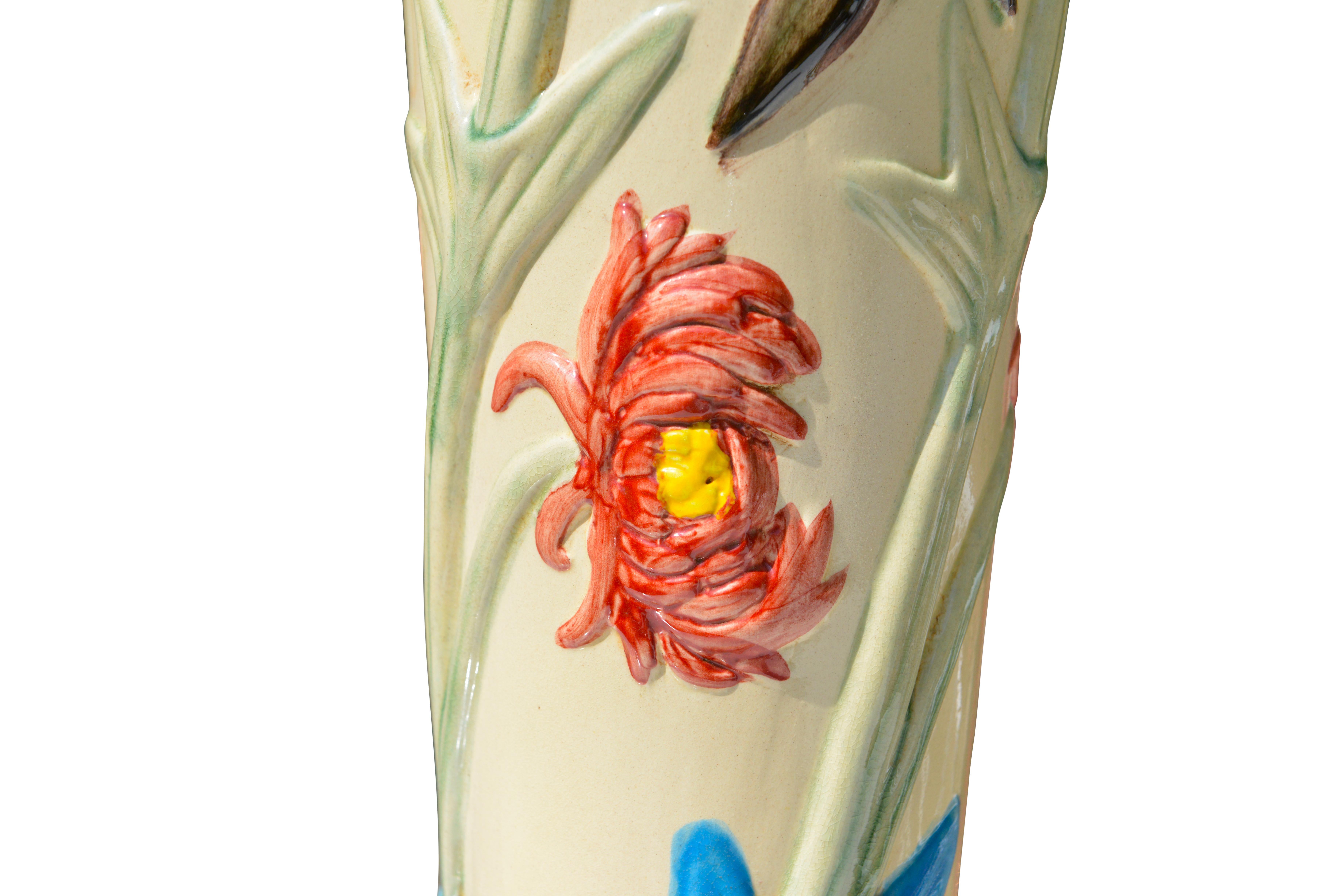 French Ceramic Vase with Flowers Motifs, circa 1900 For Sale 4