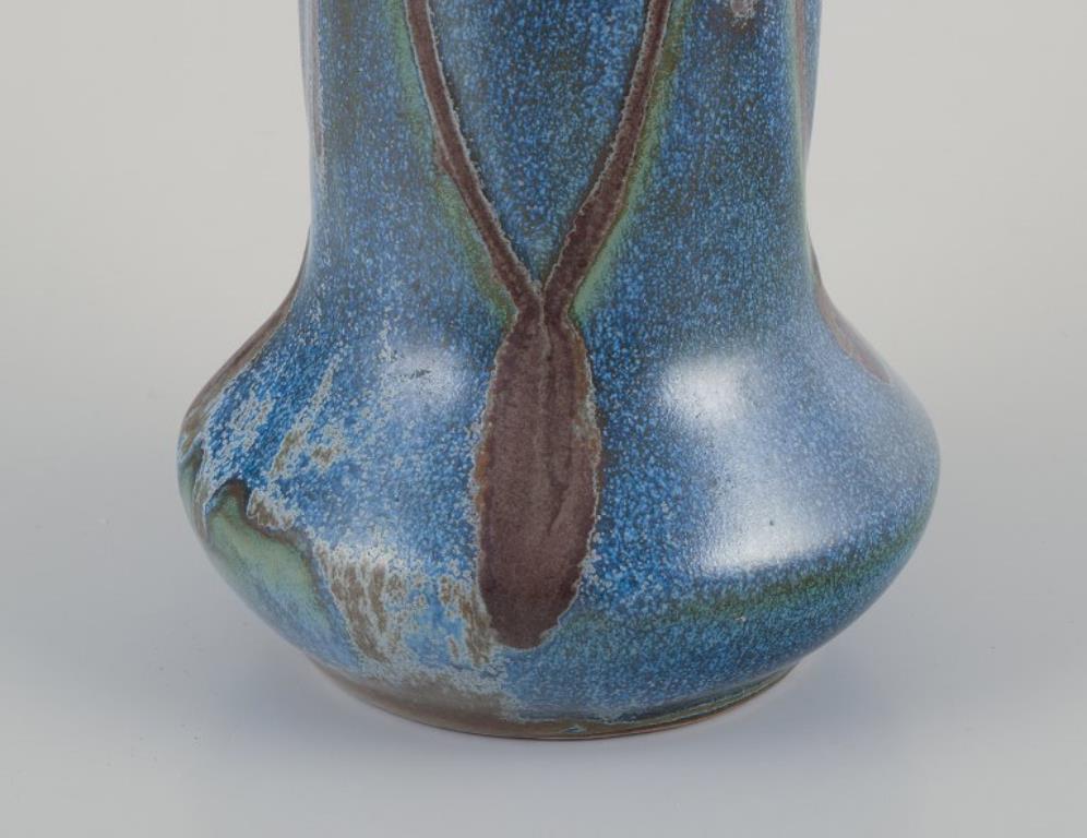 French ceramic vase with glaze in blue, green, and brown shades. 1930s/40s. In Excellent Condition For Sale In Copenhagen, DK