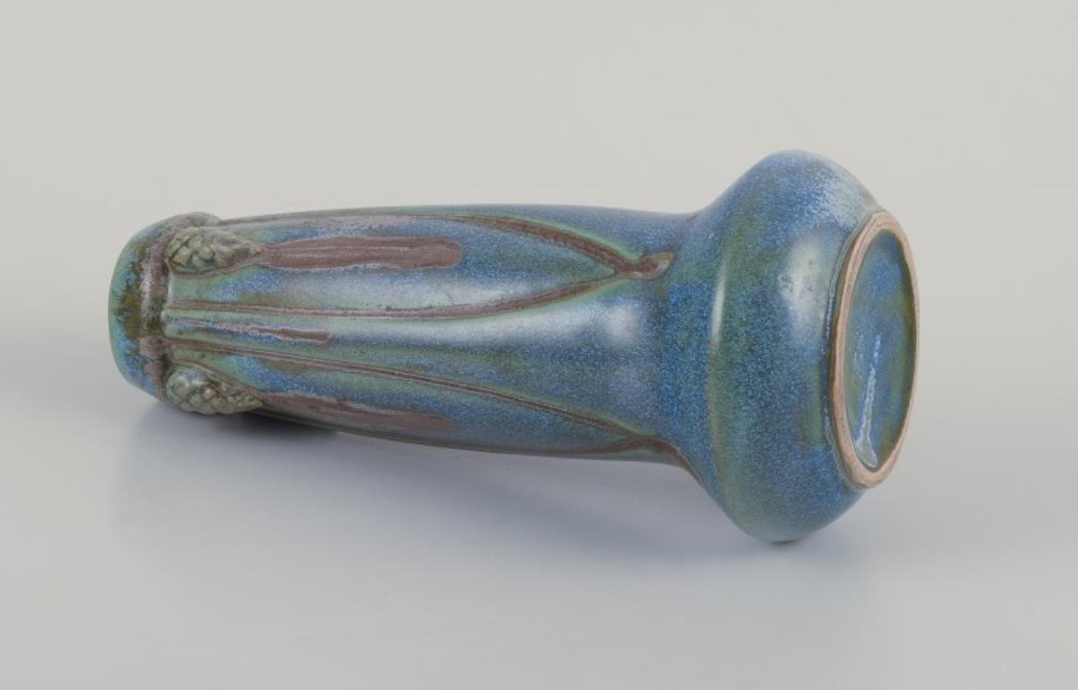 Ceramic French ceramic vase with glaze in blue, green, and brown shades. 1930s/40s. For Sale