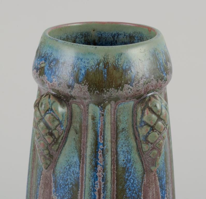 French ceramic vase with glaze in blue, green, and brown shades. 1930s/40s. For Sale 2