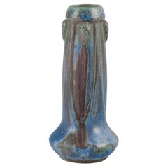 French ceramic vase with glaze in blue, green, and brown shades. 1930s/40s.