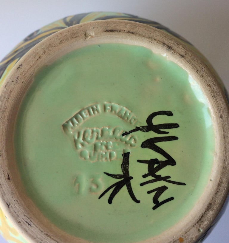 French Ceramic Vase with Handles from Quimper, France by Keraluc