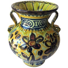 Französische Keramikvase mit Henkeln aus Quimper, Frankreich, von Keraluc Pottery Studio