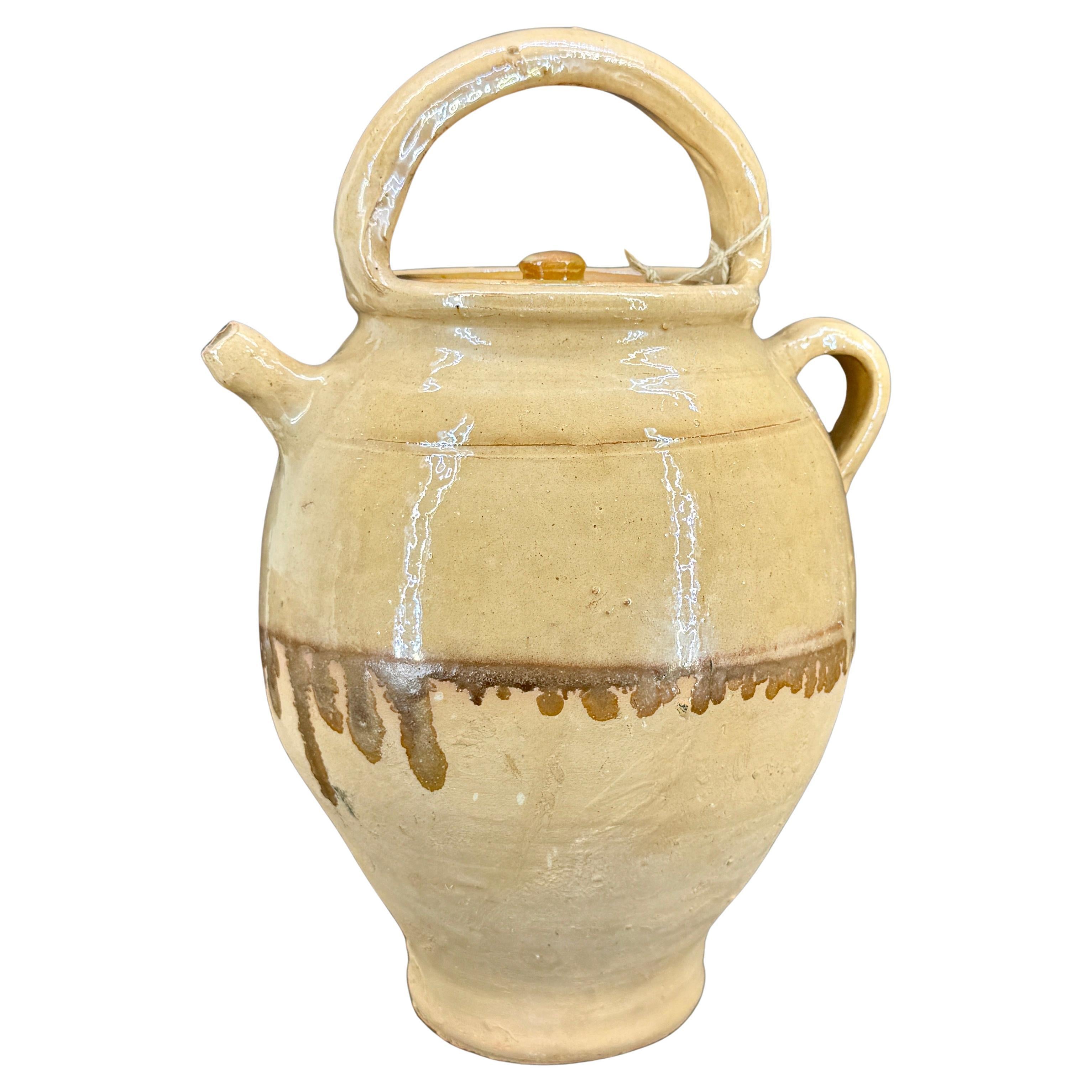 French Ceramic Water Cruche Jug with Handle and Lid