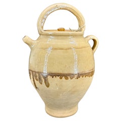 French Ceramic Water Cruche Jug with Handle and Lid