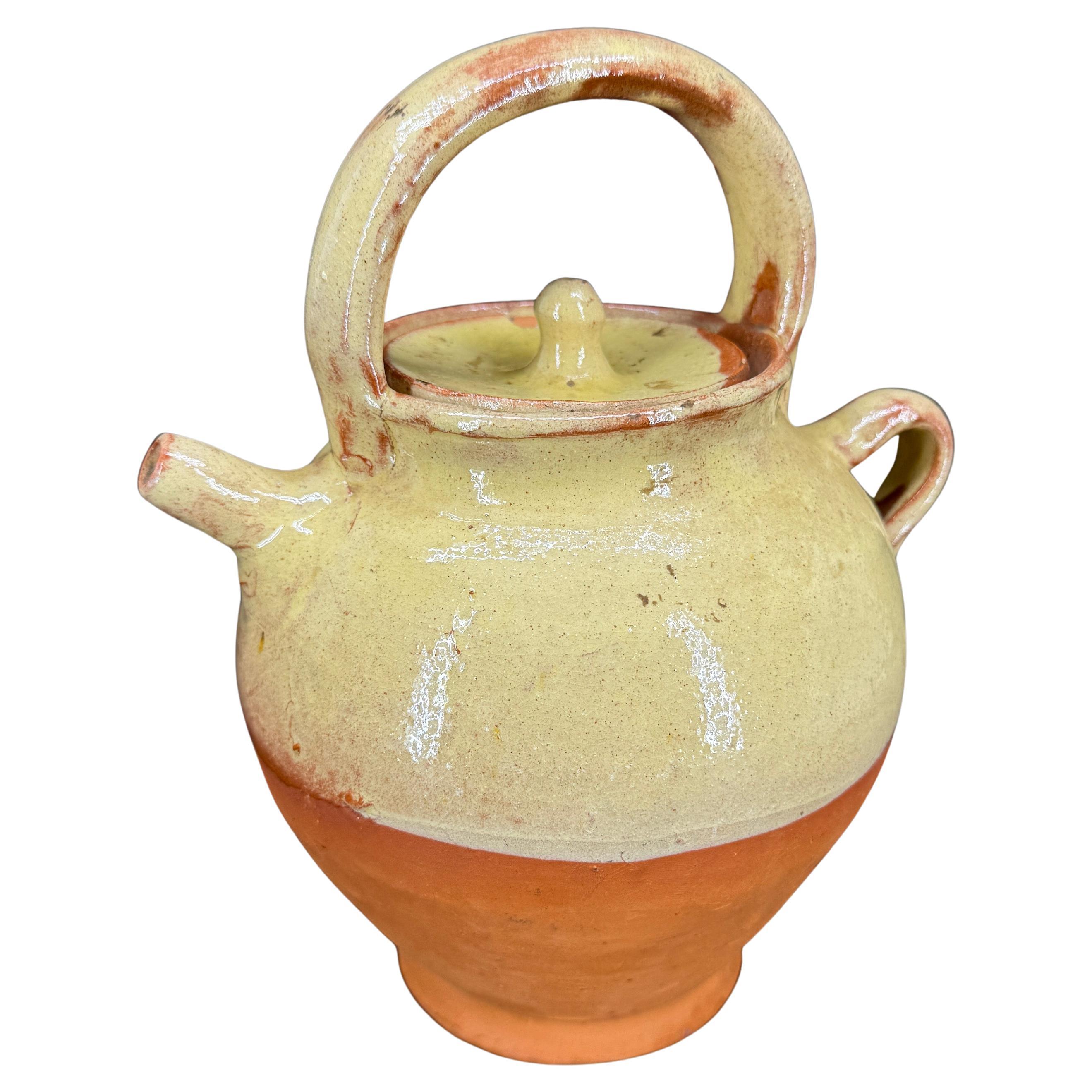French Ceramic Water Cruche Jug with Handle and Lid