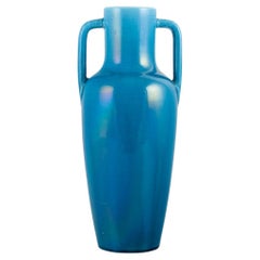 French ceramicist, large vase in turquoise glaze. Amphora style. Mid-20th C.