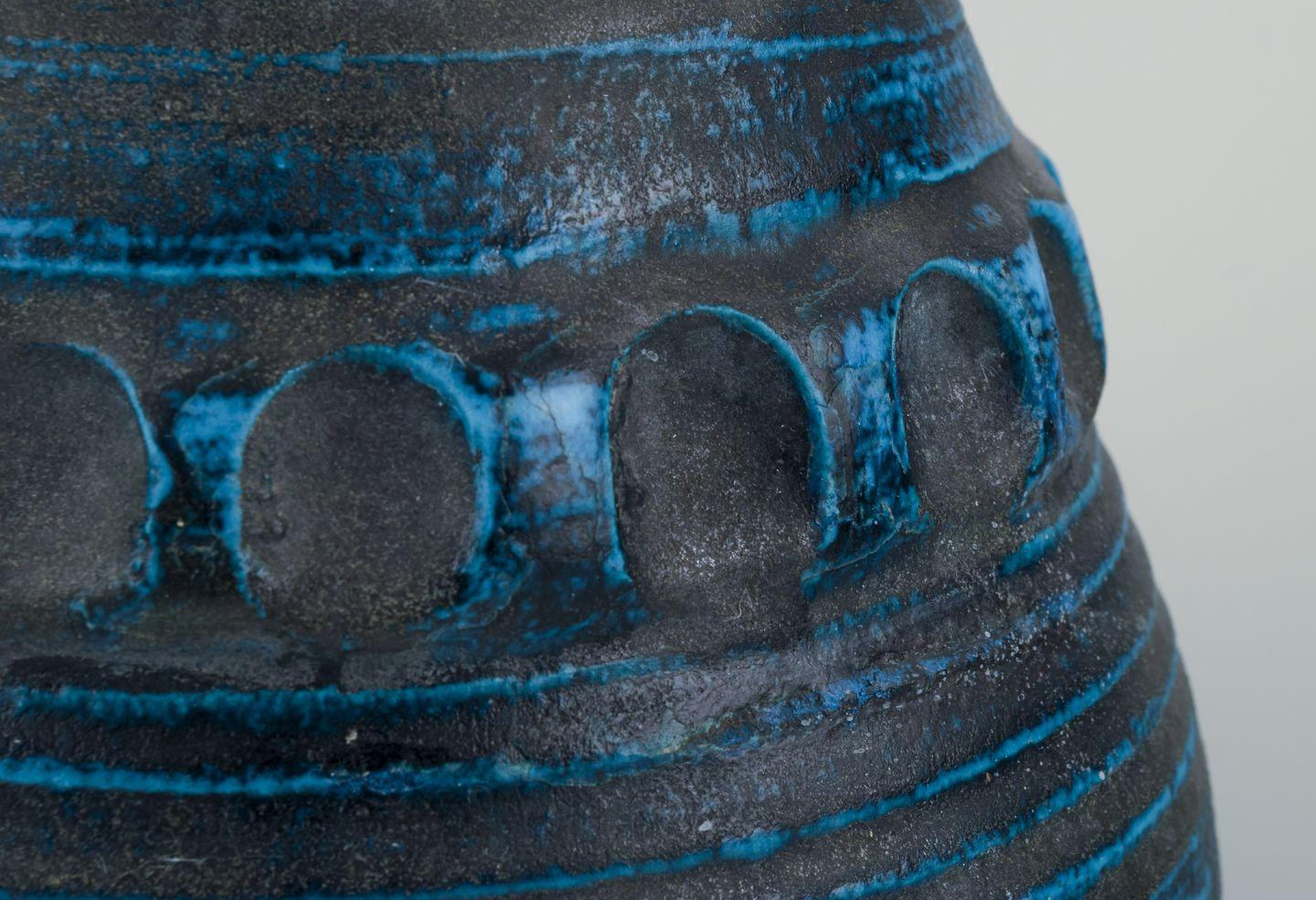 French ceramicist. Unique ceramic floor vase. Modernist style. Azure glaze. In Excellent Condition For Sale In København, Copenhagen