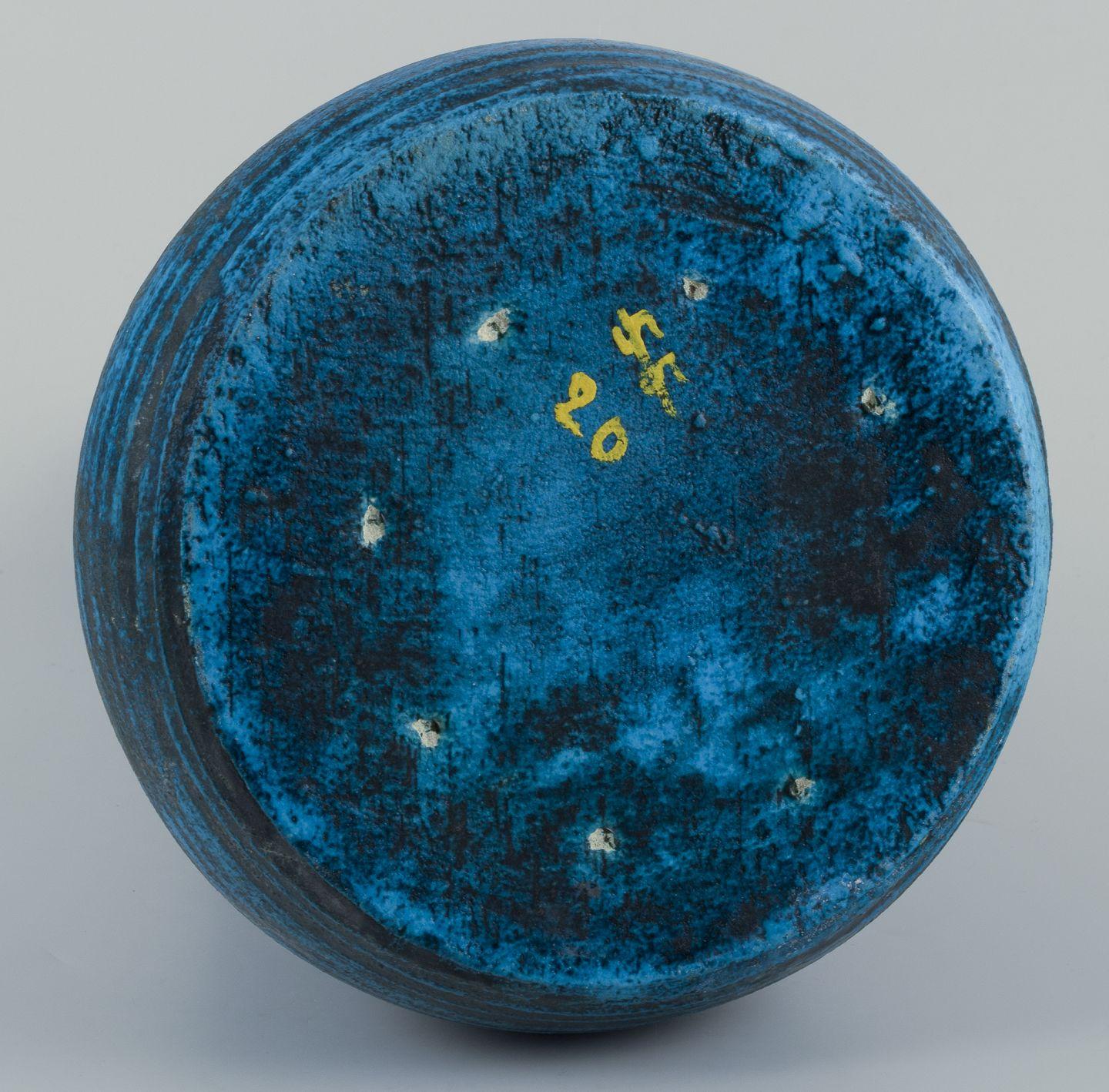 Mid-20th Century French ceramicist. Unique ceramic floor vase. Modernist style. Azure glaze. For Sale