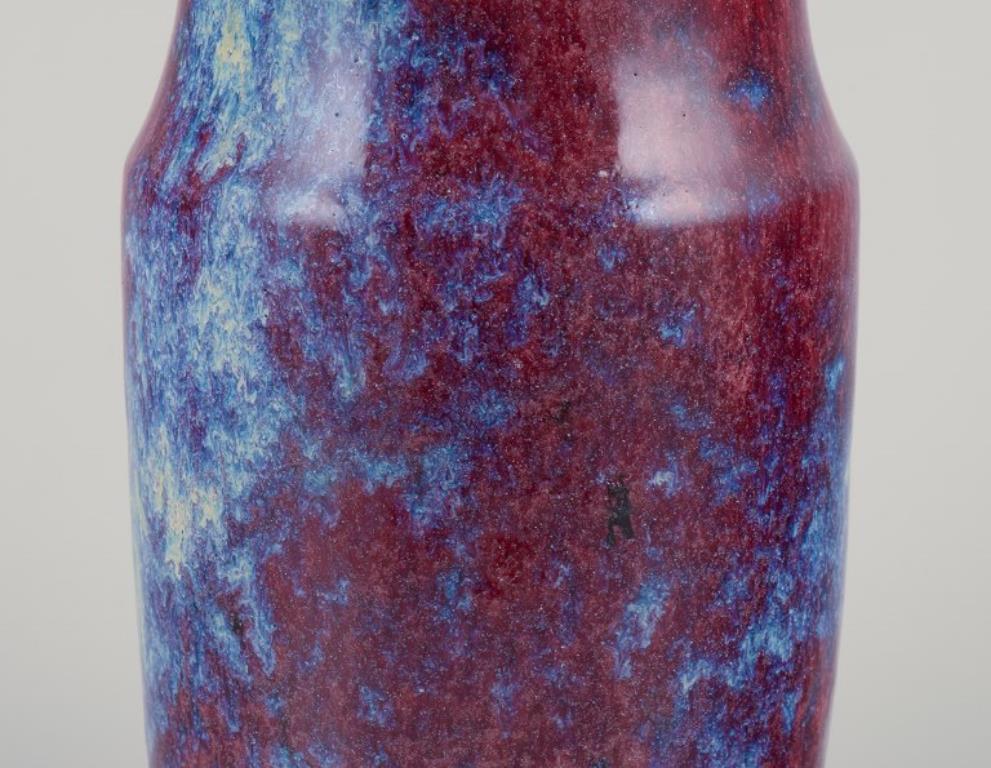 Glazed French ceramicist. Unique ceramic vase. Glaze in shades of blue-violet. For Sale