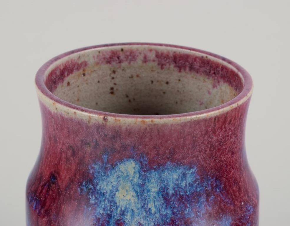 French ceramicist. Unique ceramic vase. Glaze in shades of blue-violet. In Excellent Condition For Sale In Copenhagen, DK