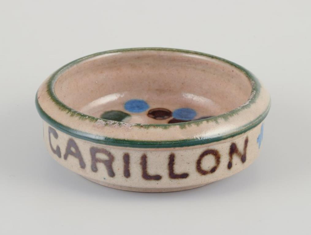 Glazed French ceramicists. Three pieces of ceramics. Two ashtrays and a small bowl. For Sale
