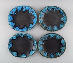 French Ceramist, 24 Dinner Plates in Glazed Stoneware, Mid-20th C