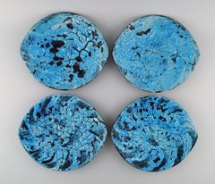 French Ceramist, Eight Dinner Plates in Glazed Stoneware, Mid-20th C