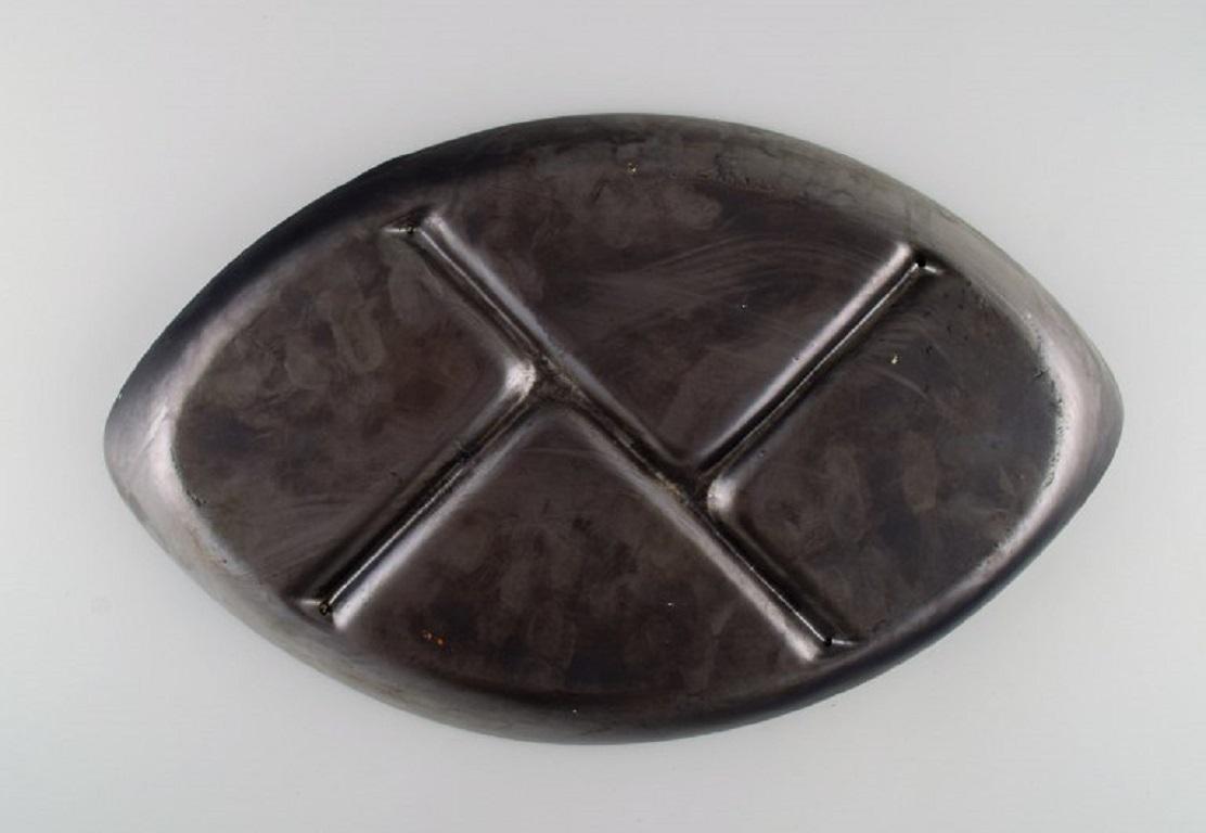French Ceramist, Large Divided Serving Dish in Glazed Stoneware 1