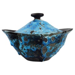 Vintage French Ceramist, Large Lidded Bowl in Glazed Stoneware