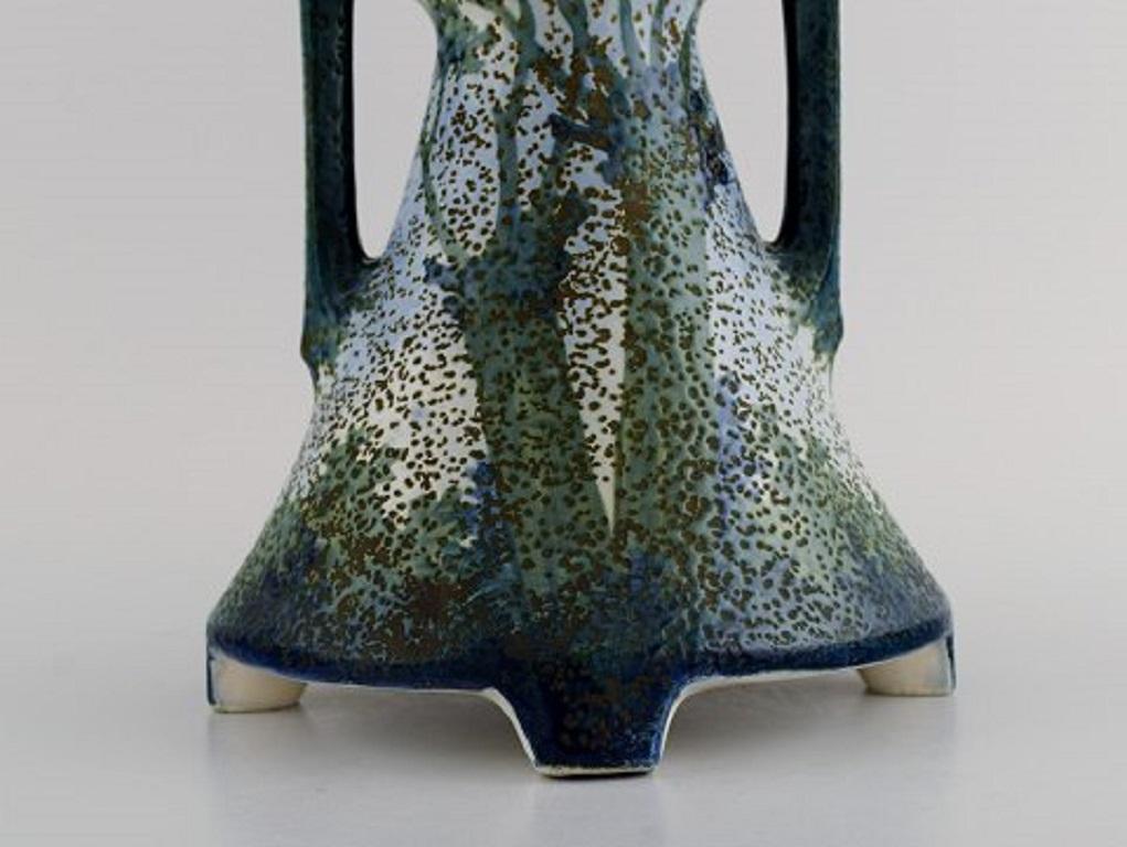 Art Deco French Ceramist, Large Vase with Handles in Glazed Ceramics, 1930s