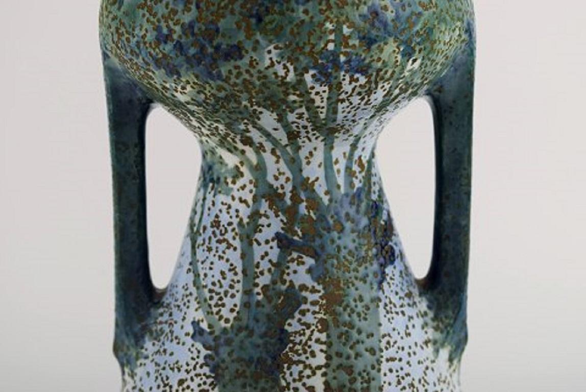 French Ceramist, Large Vase with Handles in Glazed Ceramics, 1930s In Excellent Condition In Copenhagen, DK
