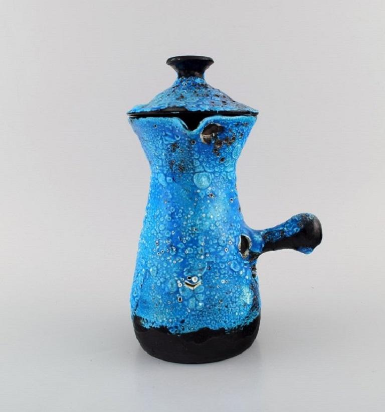 Mid-Century Modern French Ceramist, Unique Coffee Service in Glazed Stoneware, Mid-20th C. For Sale