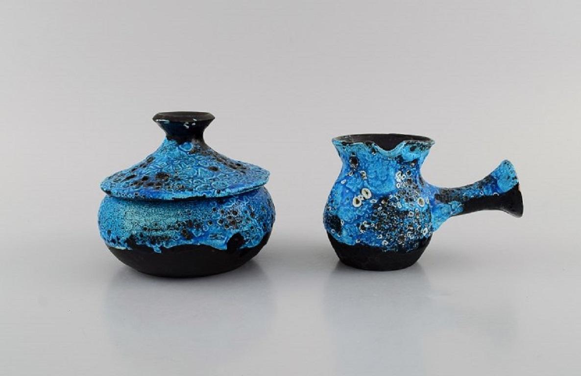 Ceramic French Ceramist, Unique Coffee Service in Glazed Stoneware, Mid-20th C. For Sale