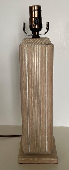 French Cerused Oak Column Table Lamp