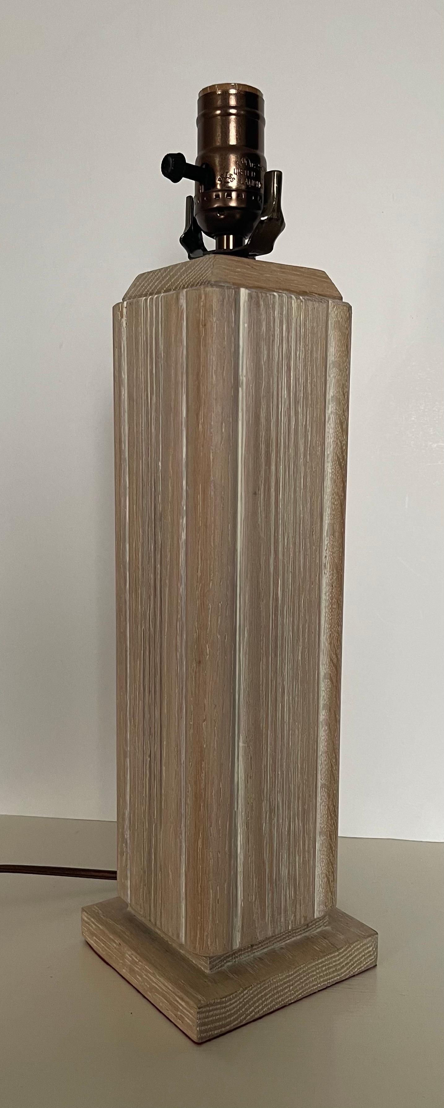 Art Deco French Cerused Oak Column Table Lamp For Sale