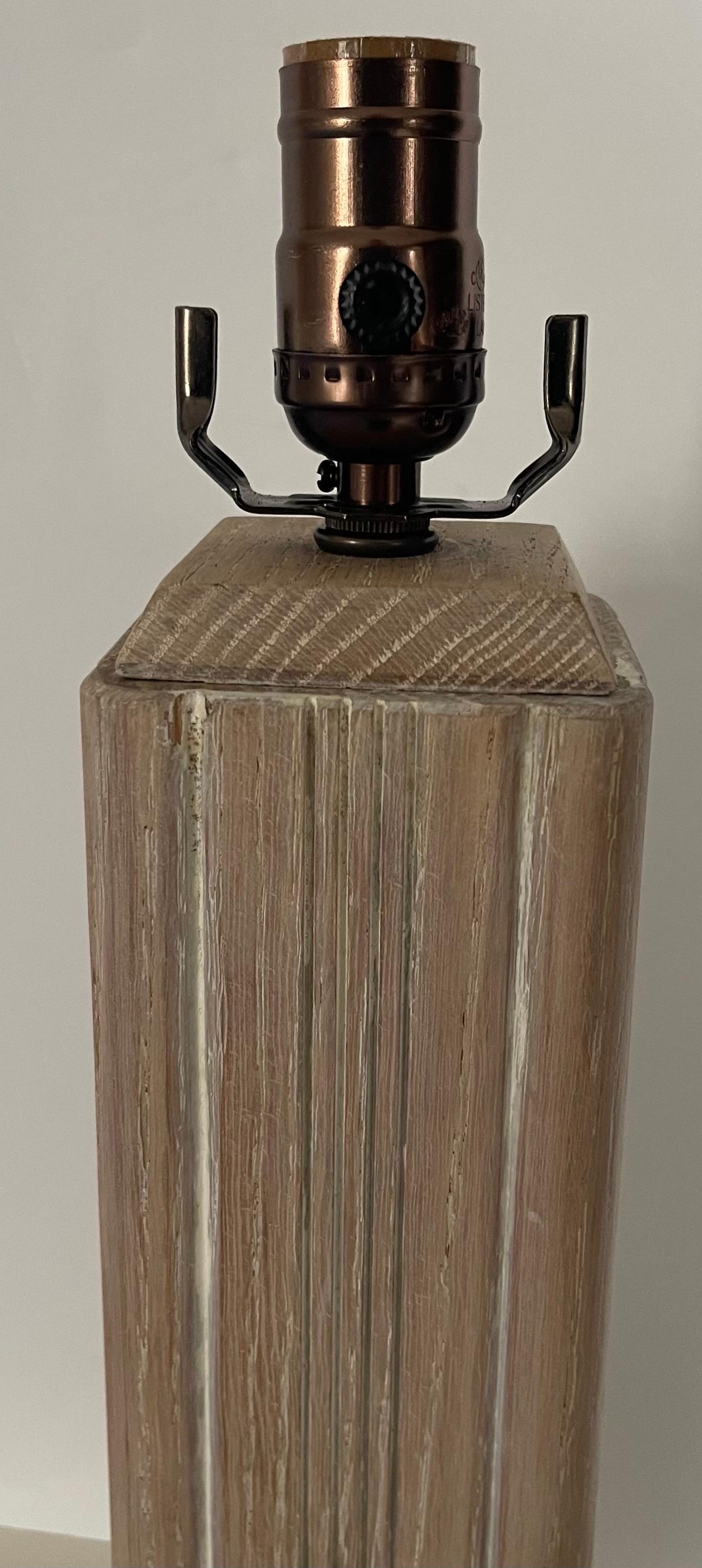 Mid-20th Century French Cerused Oak Column Table Lamp For Sale
