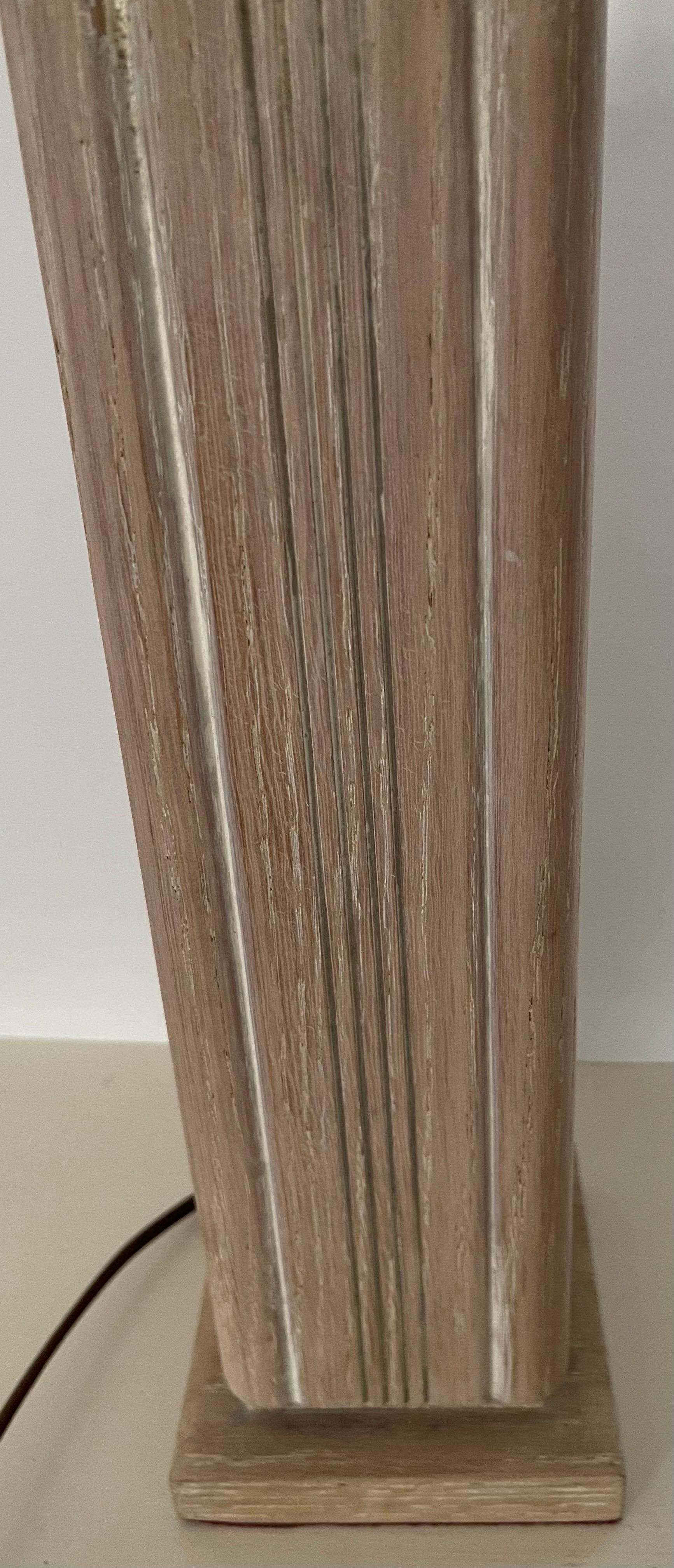 French Cerused Oak Column Table Lamp For Sale 1