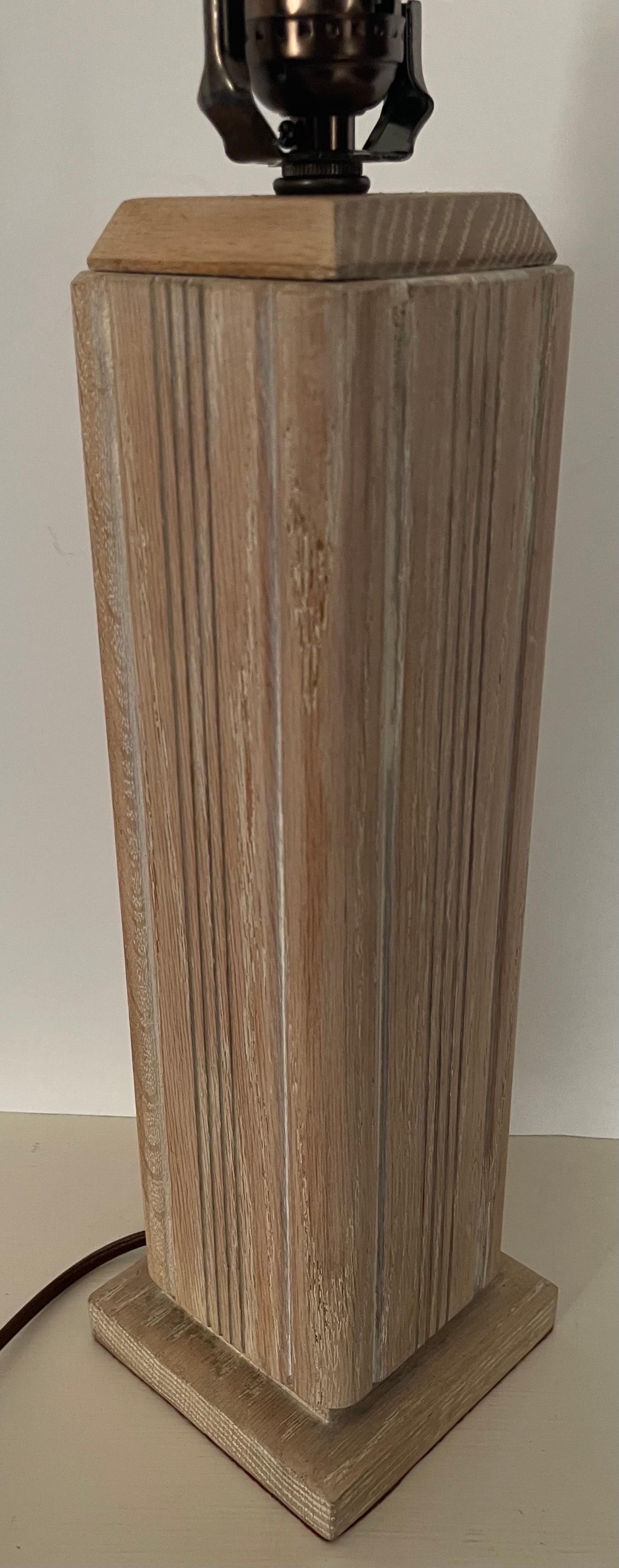 French Cerused Oak Column Table Lamp For Sale 2