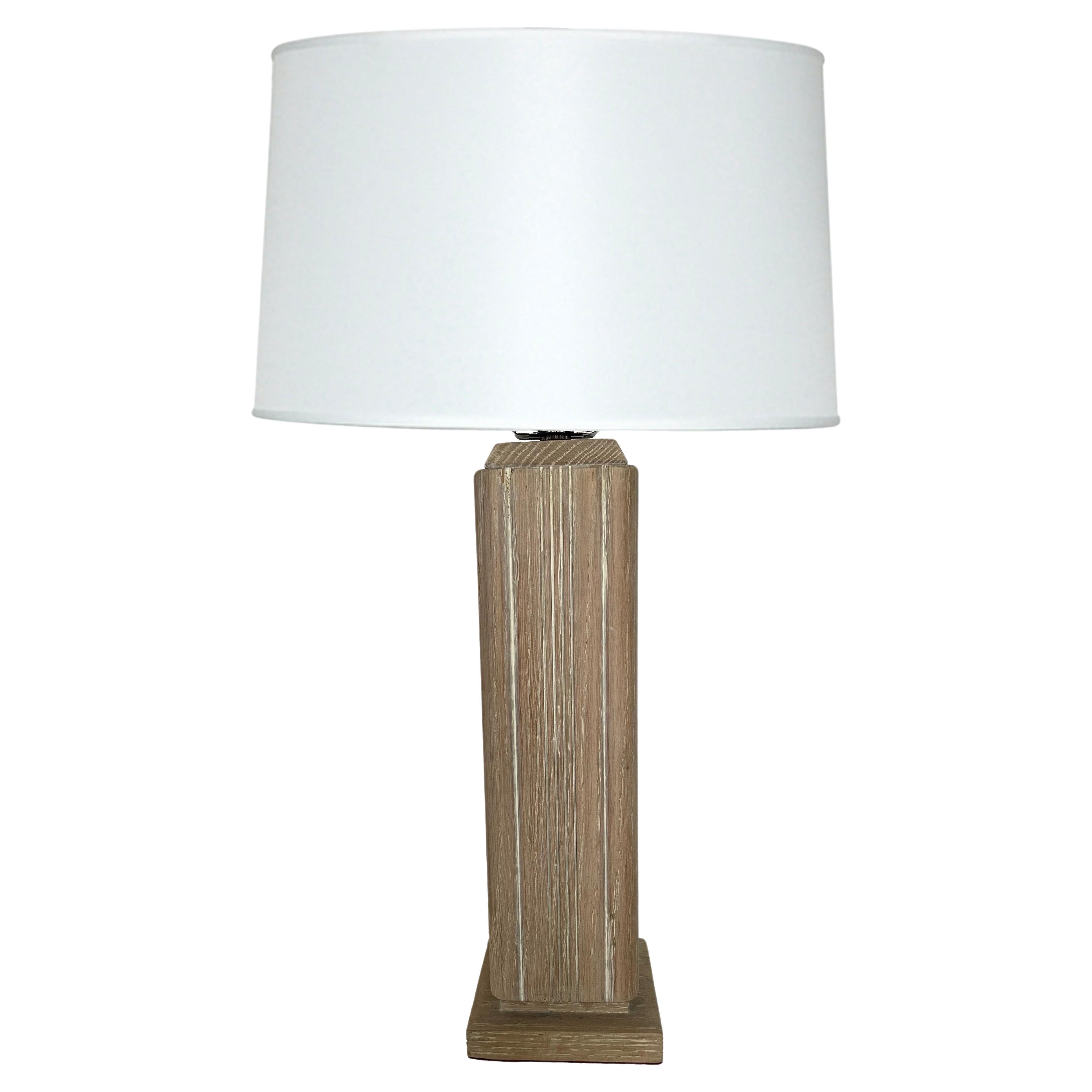 French Cerused Oak Column Table Lamp For Sale