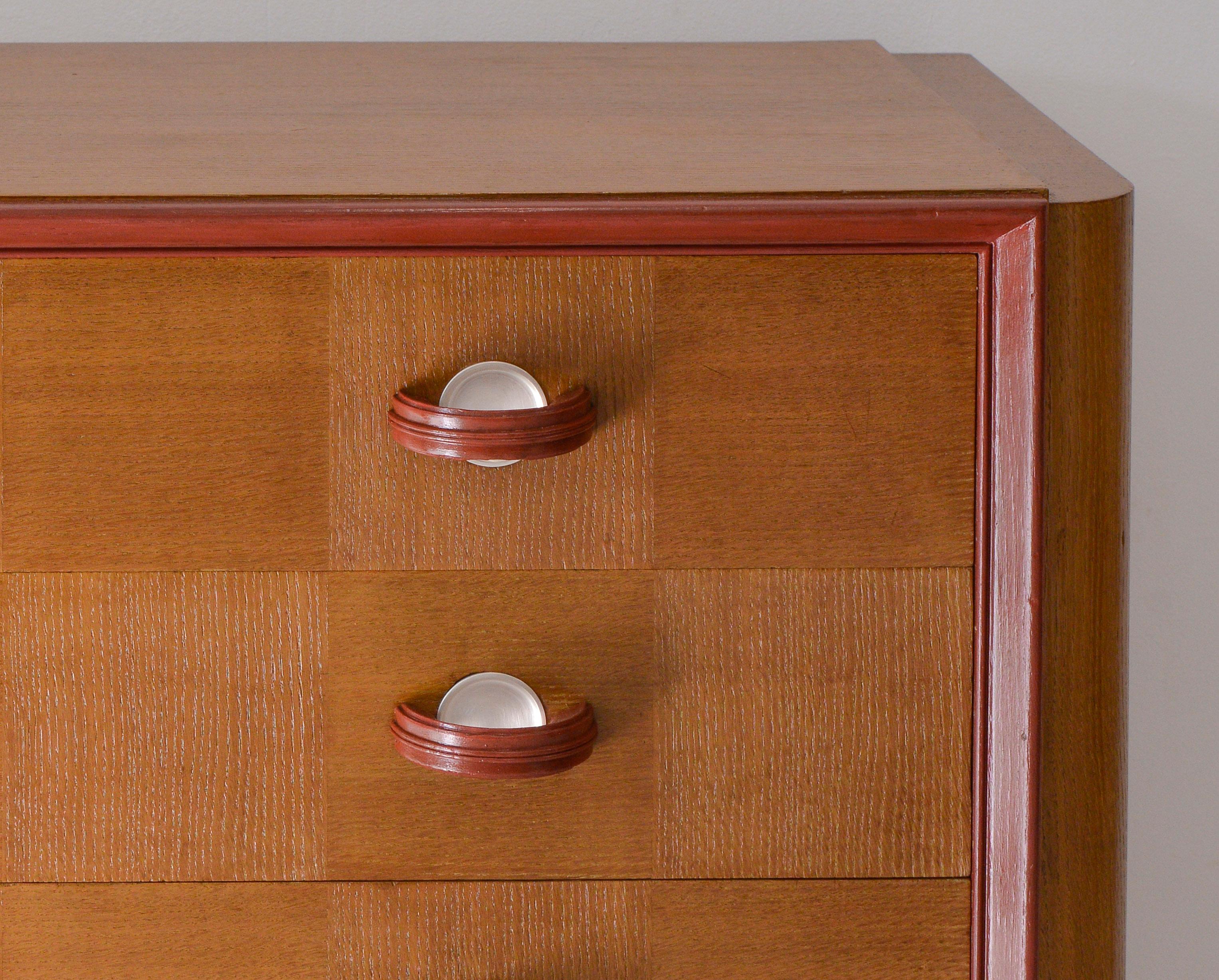 1940s French Cerused Golden Oak Checkerboard Cabinet in the Style of Dupré-Lafon 3