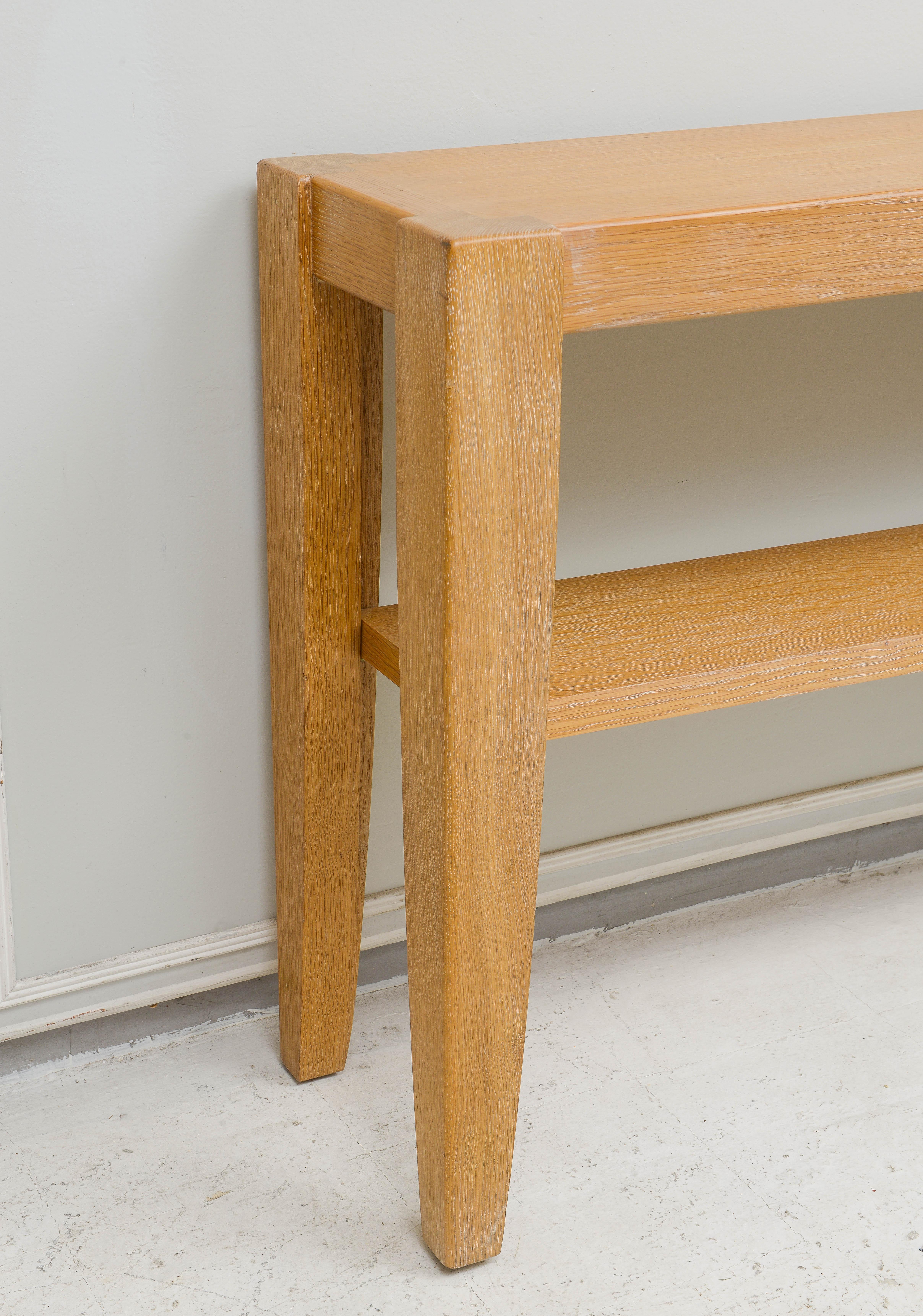 Contemporary French Cerused Oak Console with Shelf