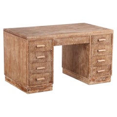 French Cerused Oak Double Pedestal Desk, C. 1940.