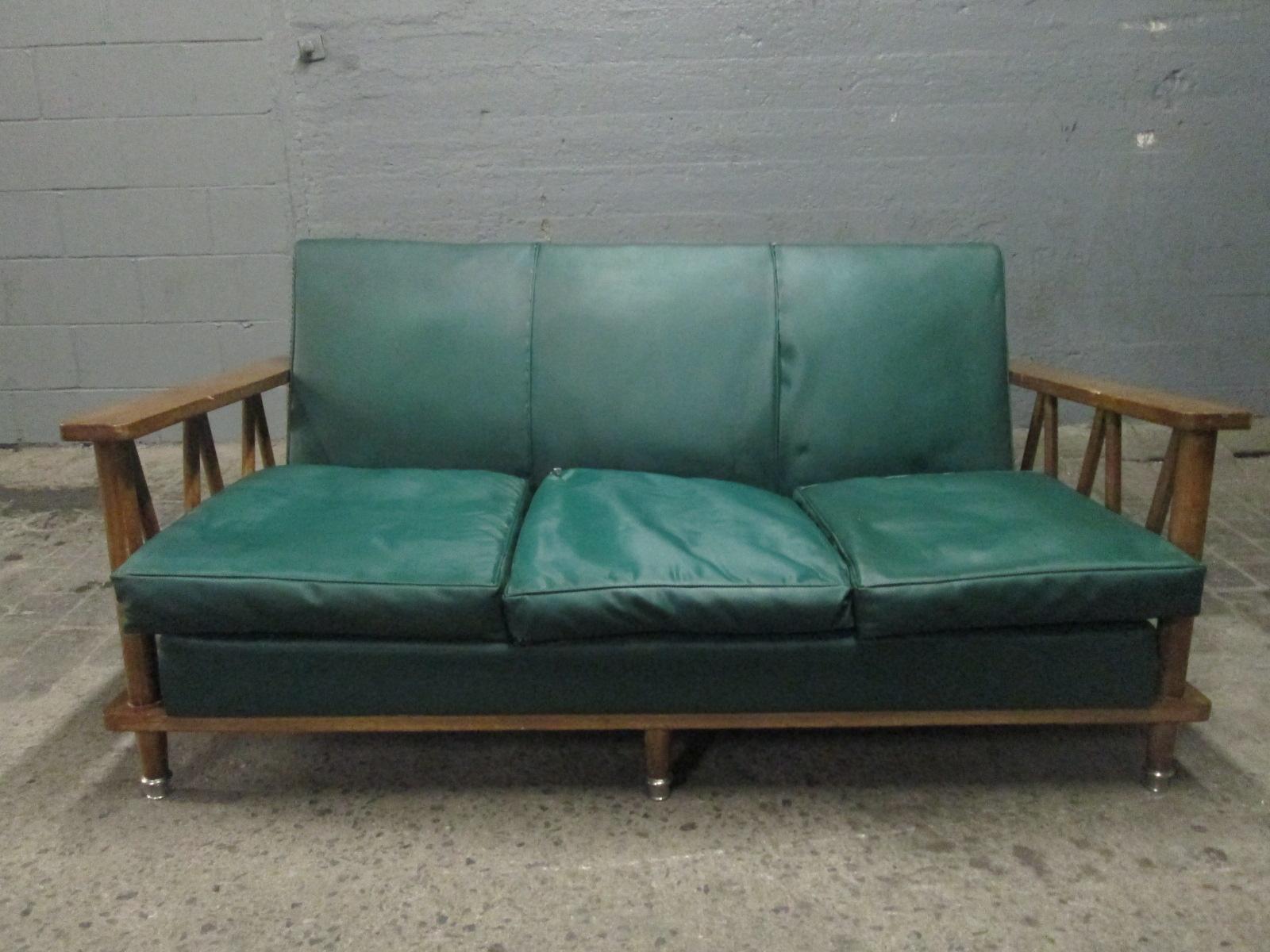 French cerused oak loveseat style of Jean Michel Frank. The feet have steel chrome-plated sabots. Original fabric.