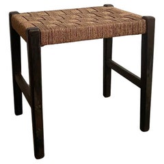 Retro French Cerused Oak & Rope Stool in the style of Francis Jourdain