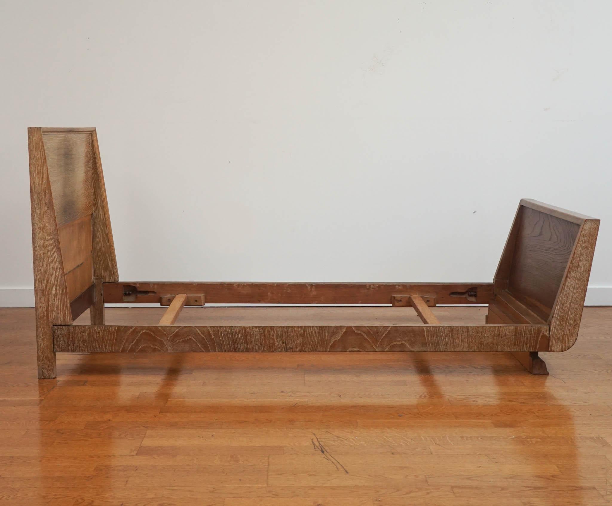 Hardwood French cerused oak small single bed ca.1940 For Sale