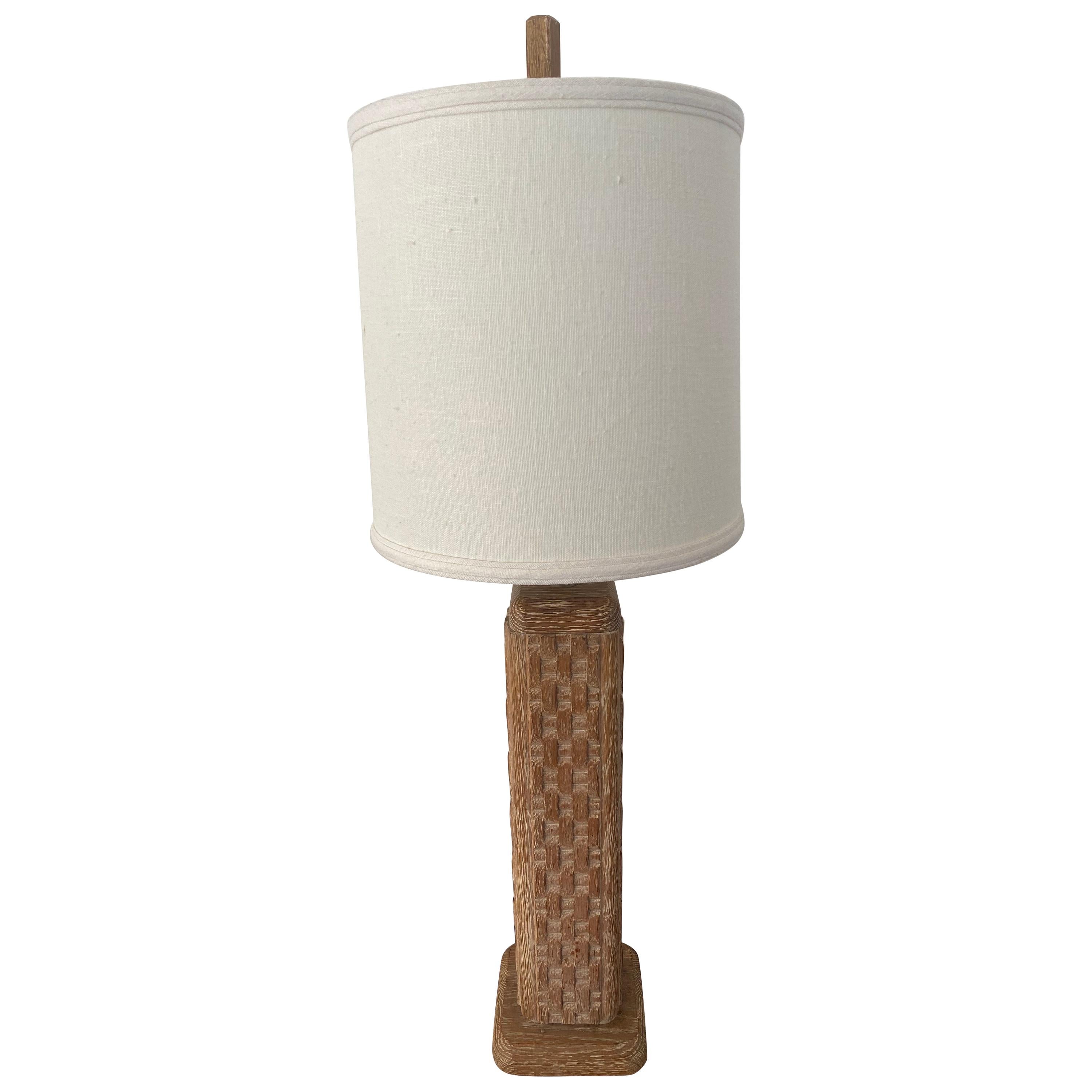 Southwestern Style Cerused White Washed Oak Table Lamp by Sarreid Ltd