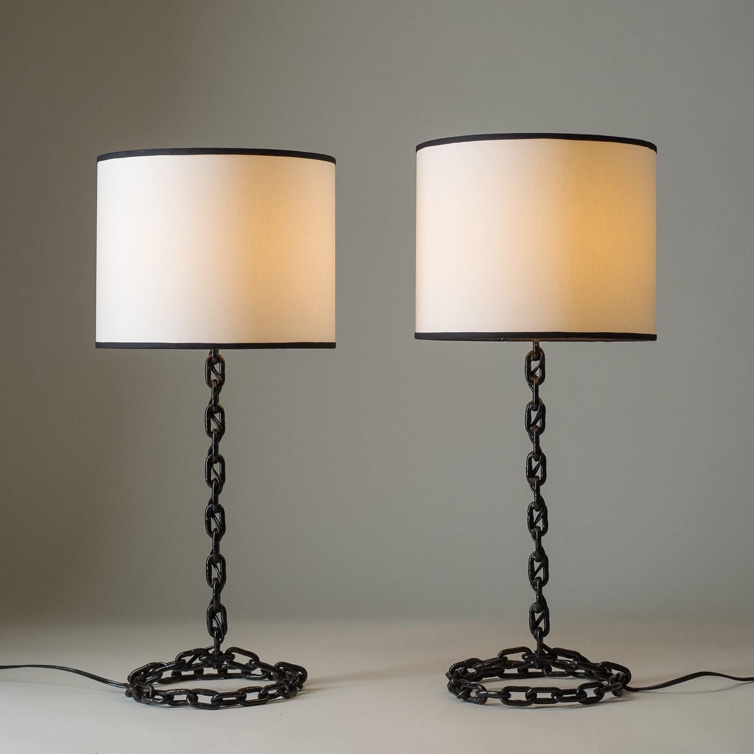 Brutalist French Chain Link Table Lamps, circa 1970