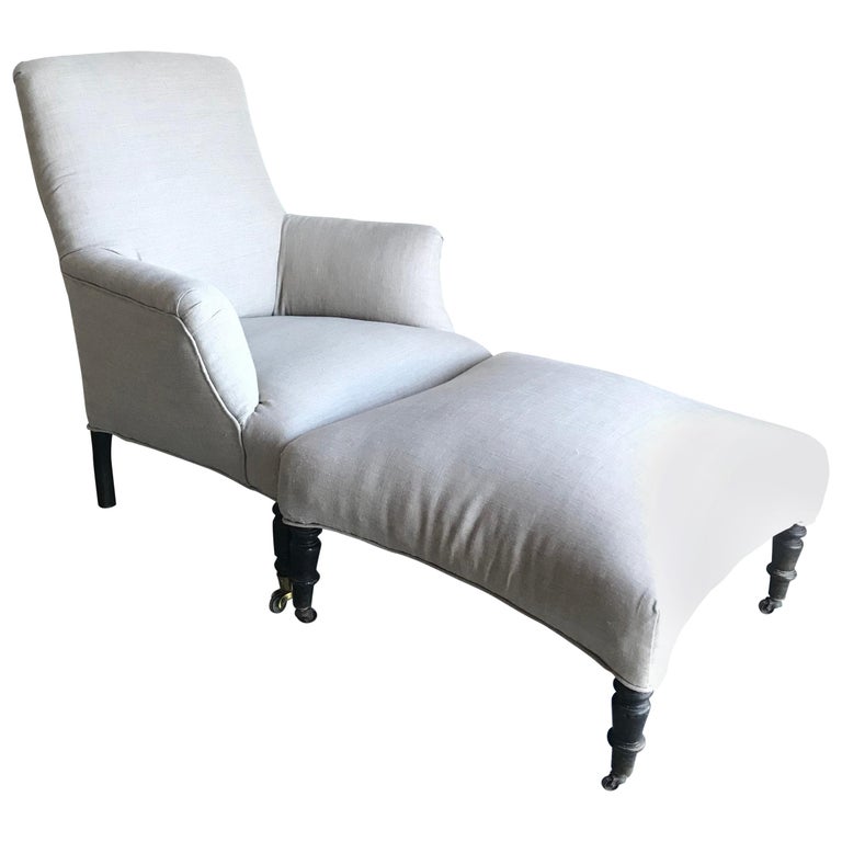 French Chair and Ottoman Chaise Lounge Set at 1stDibs