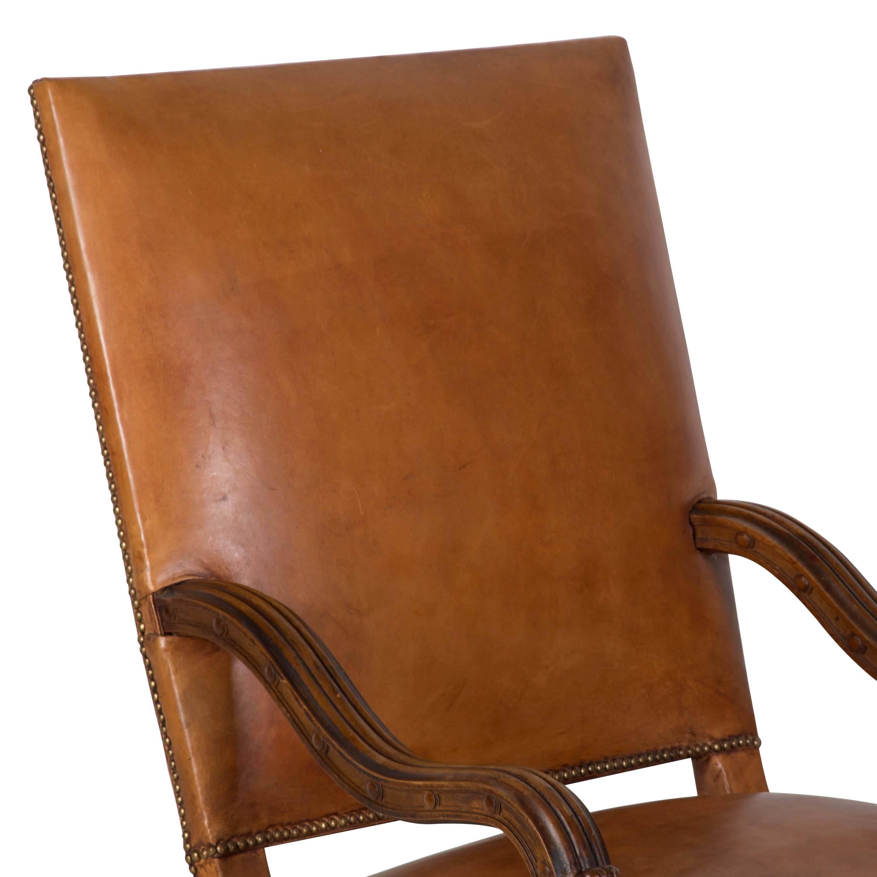 Leather French Chair and Ottoman