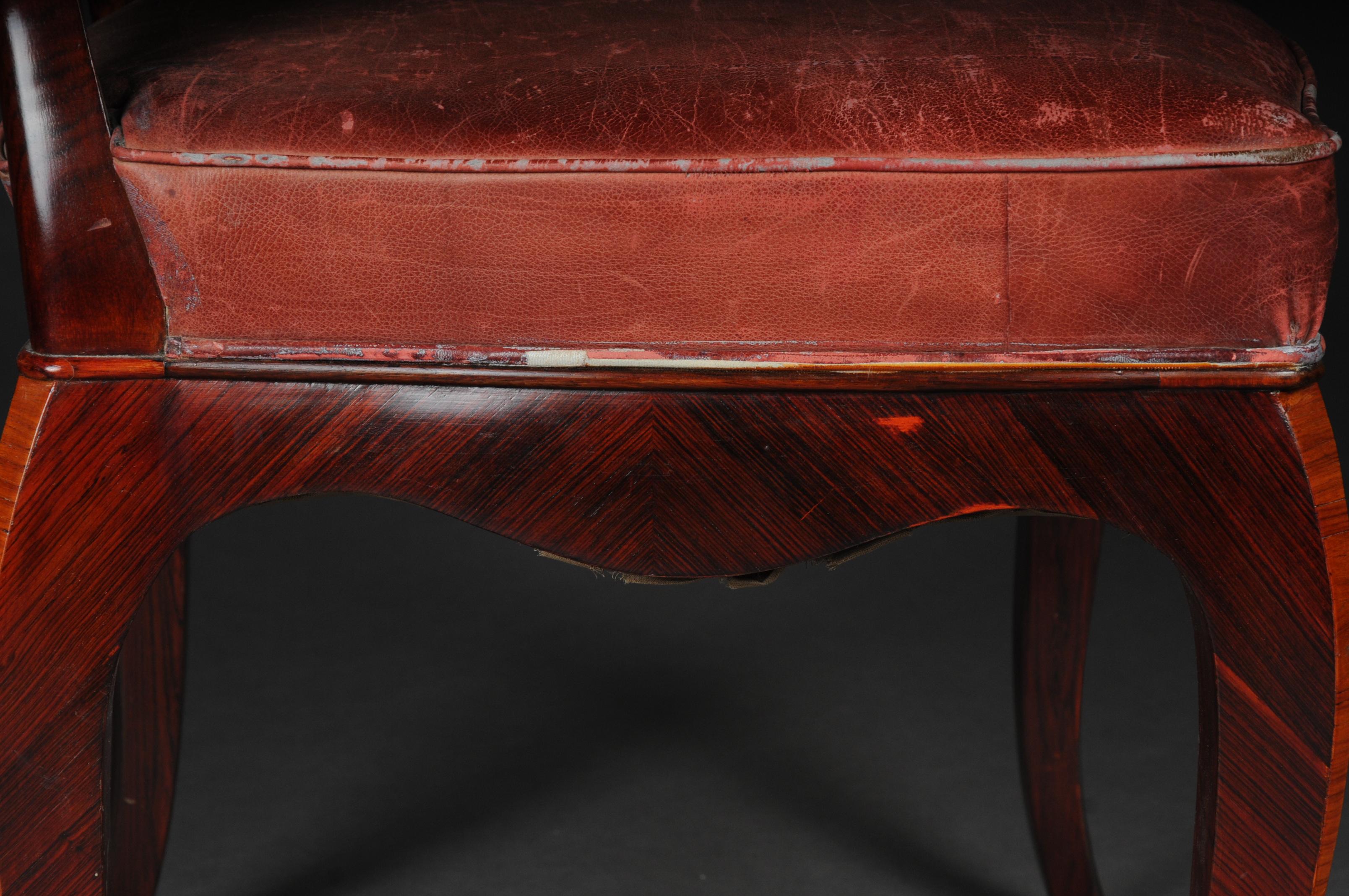 French Chair Leather-Covered tulip veneer Louis Quinze, circa 1890 For Sale 2
