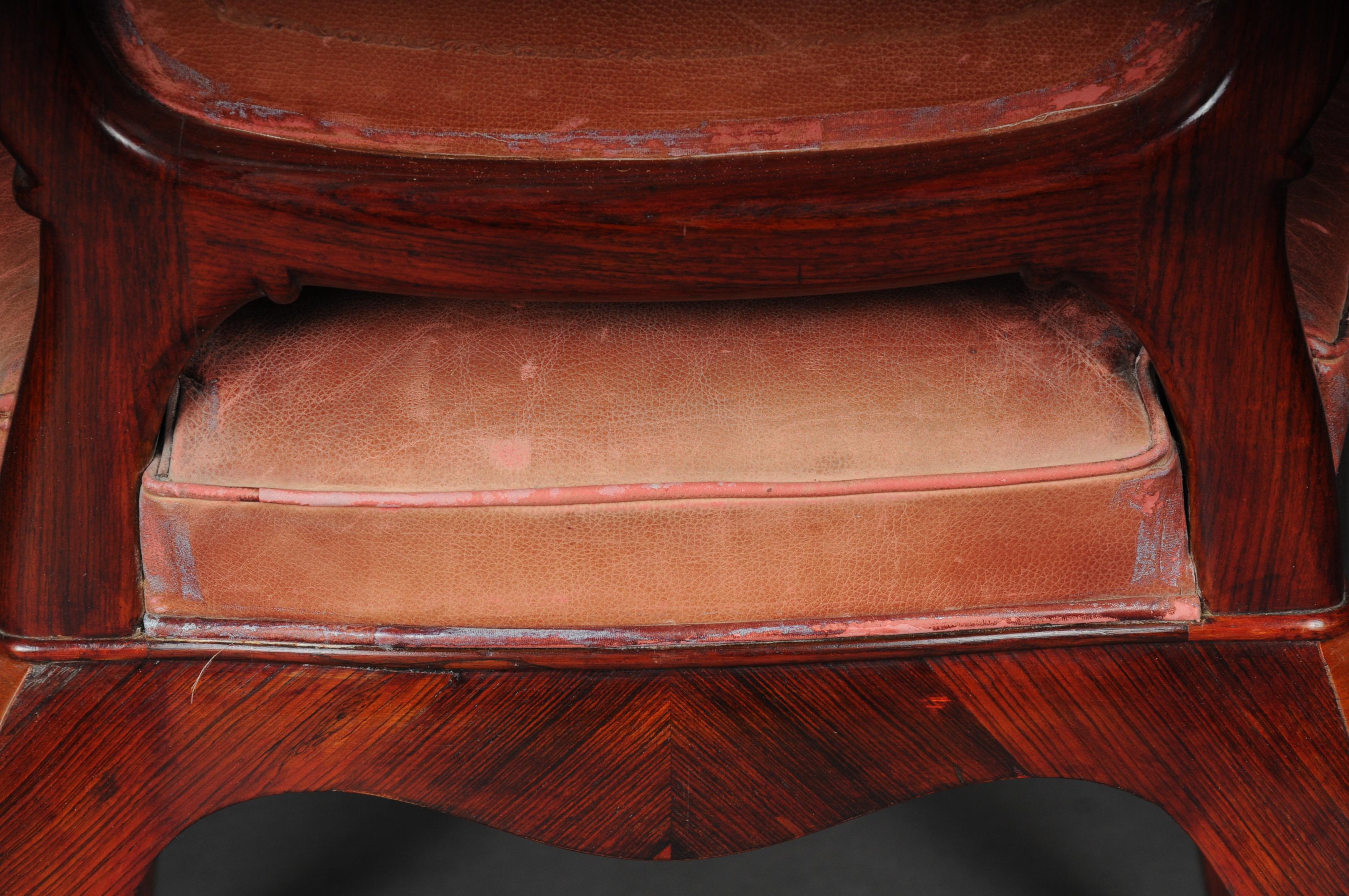 French Chair Leather-Covered tulip veneer Louis Quinze, circa 1890 For Sale 5