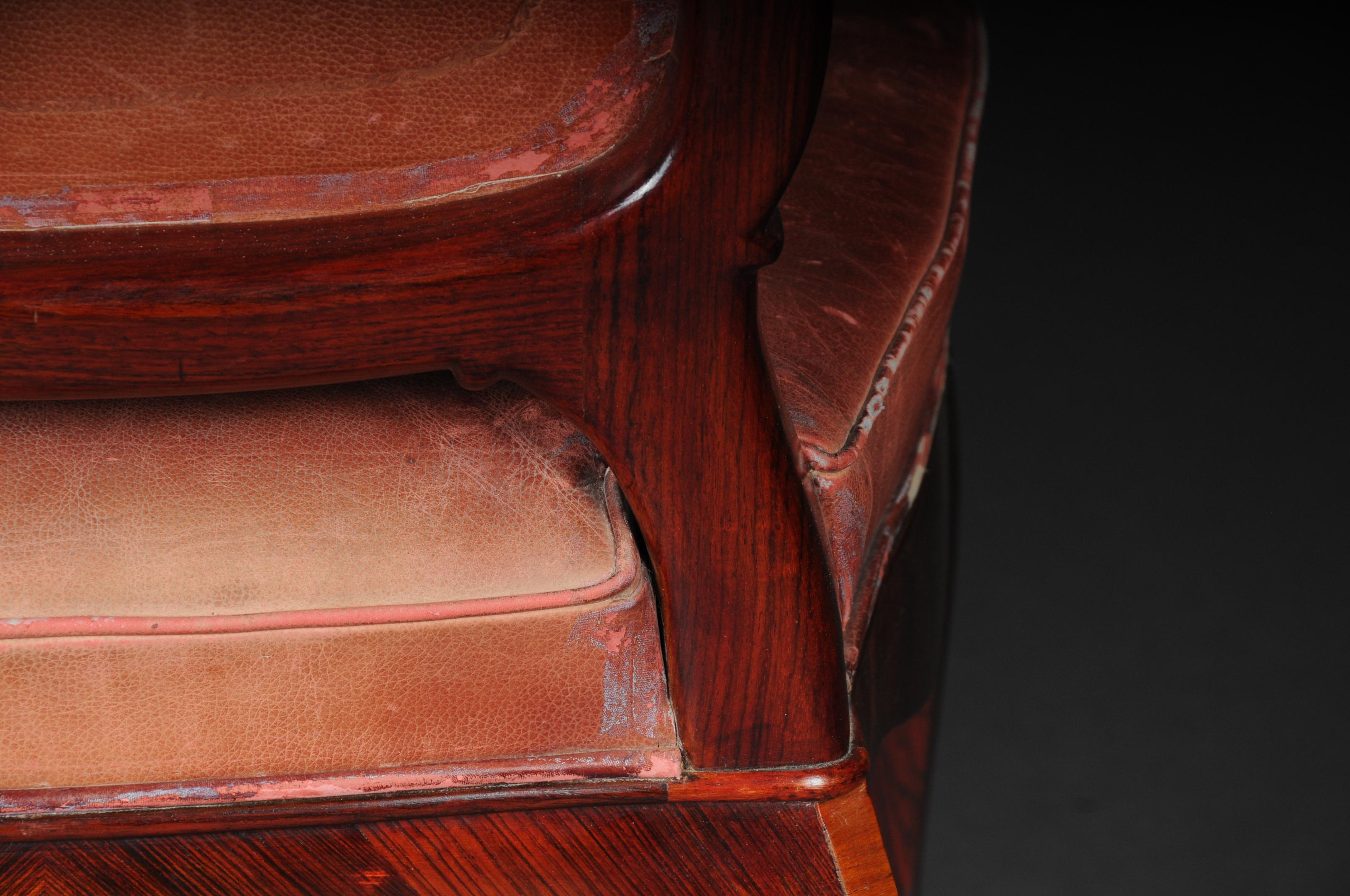 French Chair Leather-Covered tulip veneer Louis Quinze, circa 1890 For Sale 6