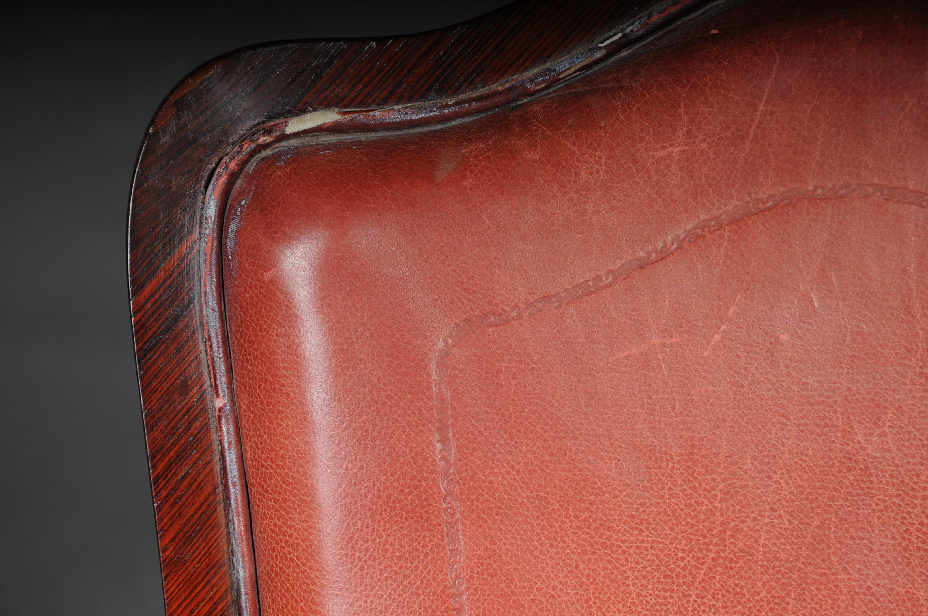 French Chair Leather-Covered tulip veneer Louis Quinze, circa 1890 For Sale 7