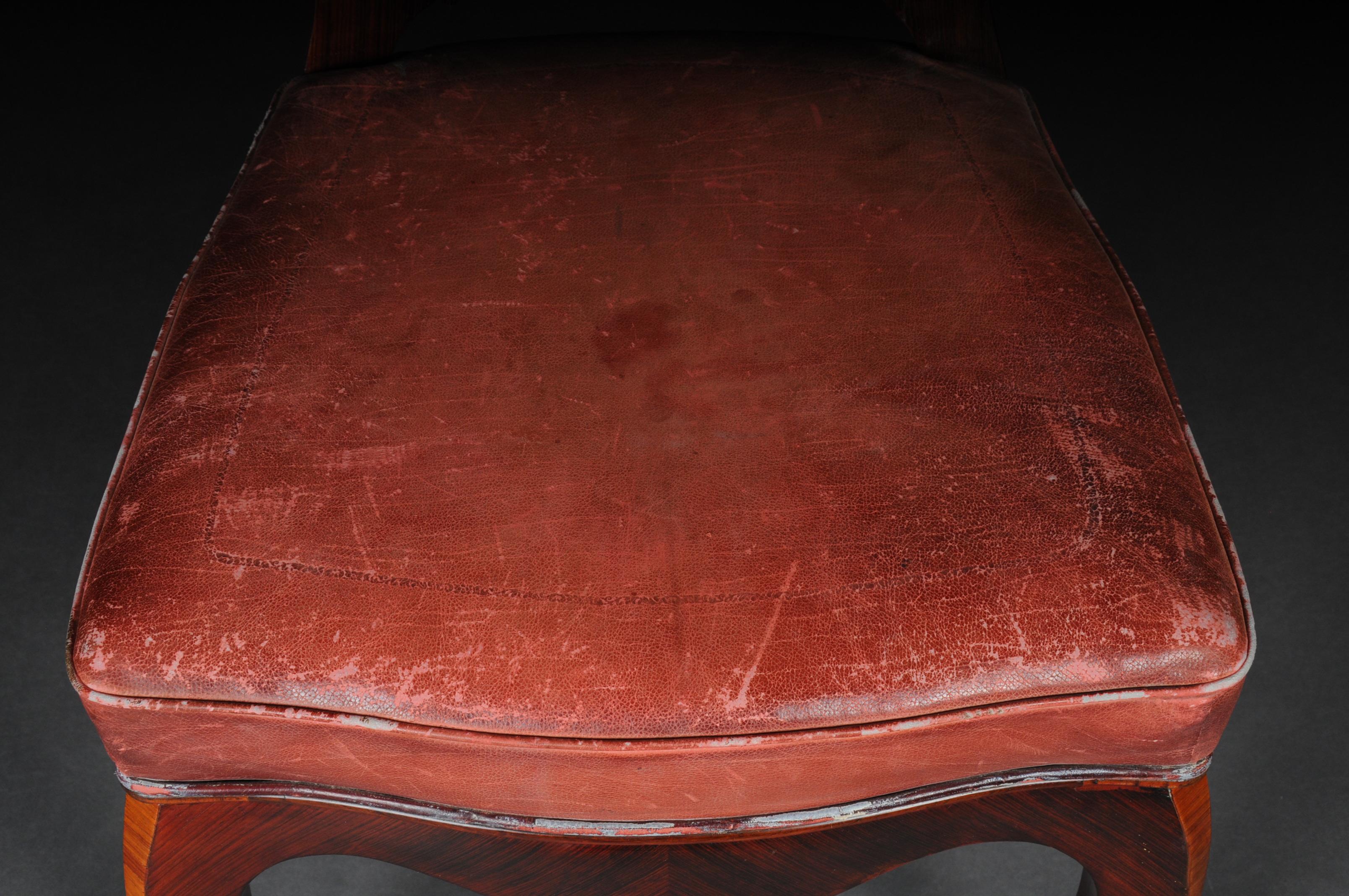 French Chair Leather-Covered tulip veneer Louis Quinze, circa 1890 For Sale 8