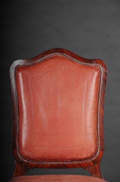 French Chair Leather-Covered tulip veneer Louis Quinze, circa 1890